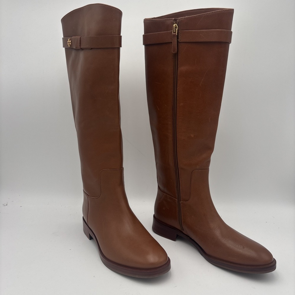 New Authentic TORY BURCH Everly Strap Riding Boots Sierra Tan Size 5.5